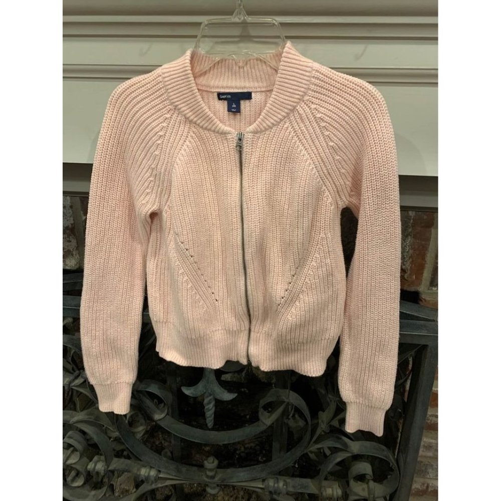 Gap Kids girls large pink zip up sweater, thick weave, soft pink color